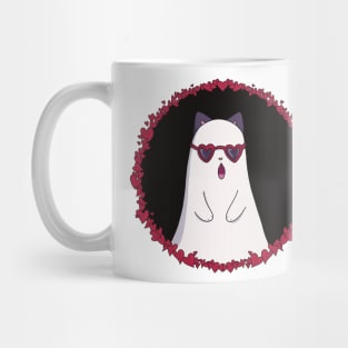 white cat ghost heart glasses halloween coquette dollette Mug